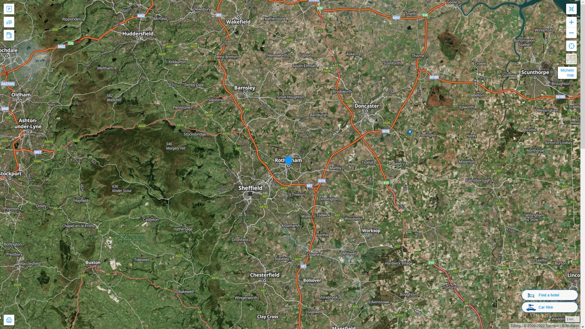 Rotherham Royaume Uni Autoroute et carte routiere avec vue satellite